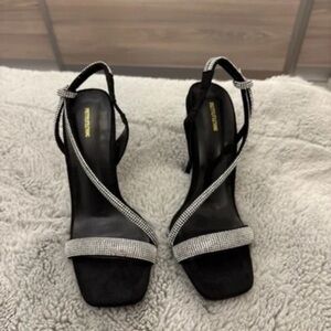 Elegant Black and Silver Strappy Heels